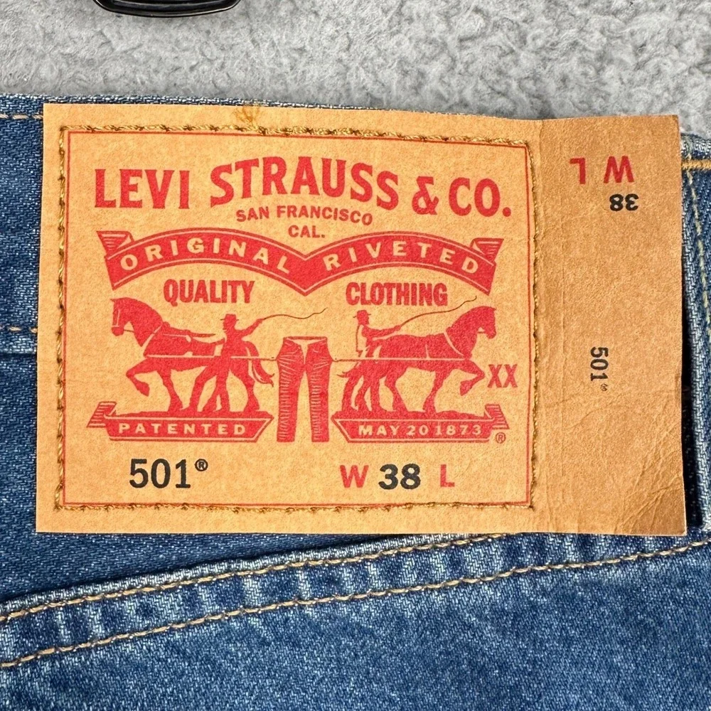 Levis 501 XX Shorts Mens 38 Blue Original Fit Button Fly Distressed Jean Denim
